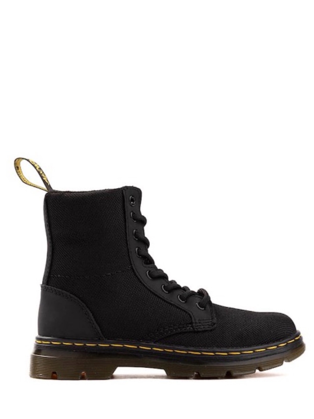 Dr. Martens Black Lace-Up Combat Boot with Yellow Stitching